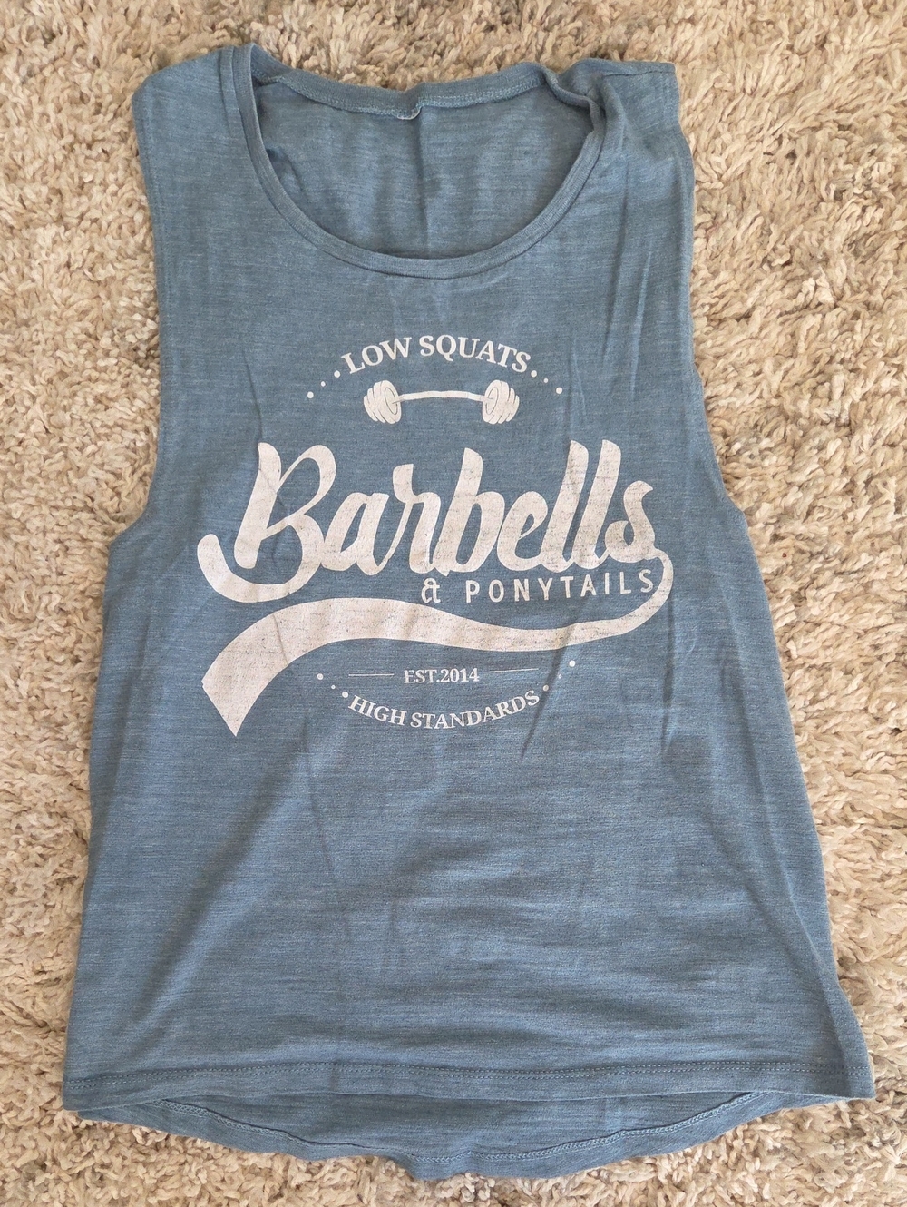 Barbells & Ponytails Sleeveless Graphic Tank Top - Dusty Blue